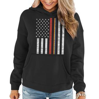 Lgbt Thin Red Line Rainbow America Flag Gay Firefighter Gift Women Hoodie - Seseable