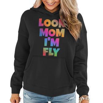Look Mom Im Fly Hip Hop Style Rainbow Letters Aesthetic Women Hoodie - Seseable