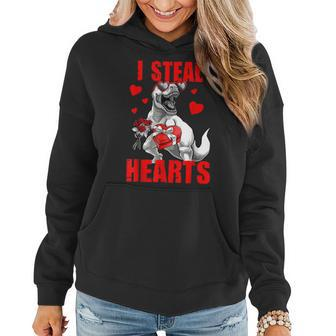 Lover I Steal Hearts Valentine Cute T Rex Valentines Day Women Hoodie - Seseable