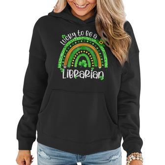 Lucky To Be A Librarian Rainbow Leopard St Patricks Day Women Hoodie - Seseable