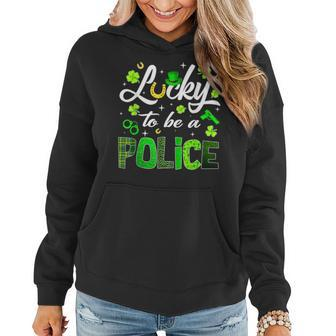 Lucky To Be A Police St Patricks Day Shamrock Leopard Women Hoodie - Seseable