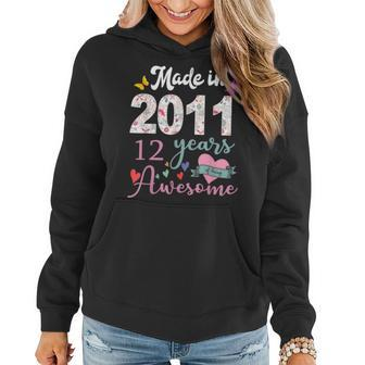 Made In 2011 Floral 12 Year Old 12Th Birthday Gifts Women Women Hoodie - Thegiftio UK
