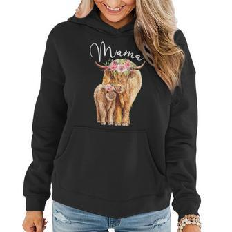 Mama Highland Cow With Baby Calf Floral Mothers Day Mom Gift Women Hoodie | Mazezy