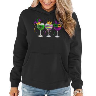 Mardi Gras Glass Of Wine Funny Drinking Wine Festival Parade Women Hoodie - Thegiftio UK