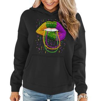 Mardi Gras Lips Queen Beads Outfit For Women Carnival Women Hoodie | Mazezy