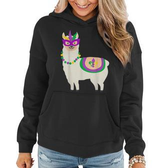 Mardi Gras Llama Funny Carnival Fat-Tuesday Party Women Hoodie - Seseable
