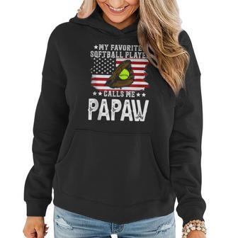 Mens Softball Papaw My Favorite Softball Player Calls Me Papaw Women Hoodie Graphic Print Hooded Sweatshirt - Thegiftio UK
