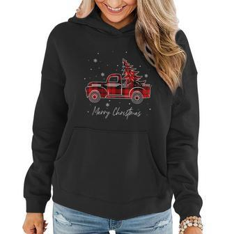 Merry Christmas Buffalo Truck Tree Red Plaid Family Matching Women Hoodie - Monsterry