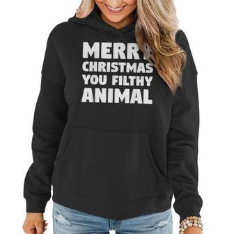 Merry Christmas Filthy Animal Funny Xmas Movie Quote Santa Women Hoodie Graphic Print Hooded Sweatshirt - Thegiftio UK