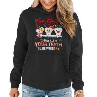 Merry Christmas May All Your Th Be White Dental Hygienist V2 Women Hoodie Graphic Print Hooded Sweatshirt - Thegiftio UK