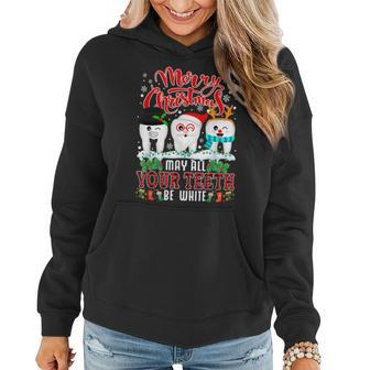 Merry Christmas May All Your Th Be White Dental Hygienist Women Hoodie Graphic Print Hooded Sweatshirt - Thegiftio UK