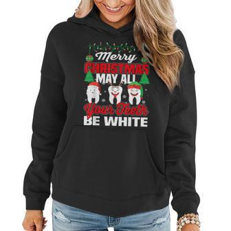 Merry Christmas May All Your Th Be White Dentist Gifts V2 Women Hoodie Graphic Print Hooded Sweatshirt - Thegiftio UK