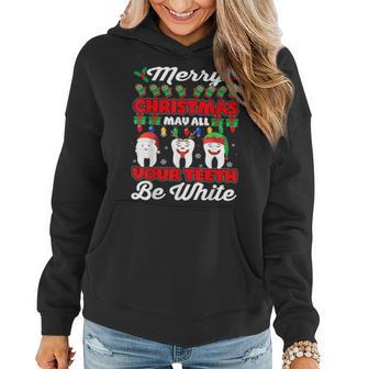 Merry Christmas May All Your Th Be White Dentist Gifts Women Hoodie Graphic Print Hooded Sweatshirt - Thegiftio UK