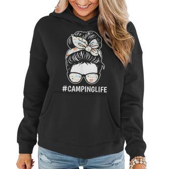 Messy Hair Woman Bun Band Mom Marching Queen Rv Camping Gift Women Hoodie - Thegiftio UK