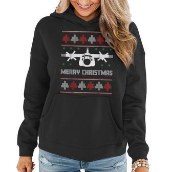 Military Airplane Ugly Christmas Sweater Army Veteran Xmas V2 Women Hoodie - Seseable