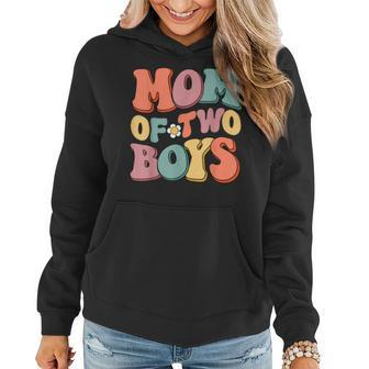 Mom Of Two Boys From Son Groovy Mothers Day Mom 2 Boys Women Hoodie - Thegiftio UK