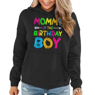 Mommy Of The Birthday Boy Paint Splatter Glow Party Themed Women Hoodie | Mazezy CA
