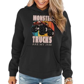 Monster Trucks Are My Jam Funny Engine Retro Monster Truck Women Hoodie - Seseable