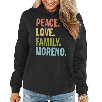 Moreno Peace Love Family Matching Last Name Women Hoodie Graphic Print Hooded Sweatshirt - Thegiftio UK