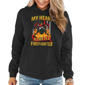 My Heart Is Tied To A Firefighter Fireman Fire Wife Women Hoodie - Seseable