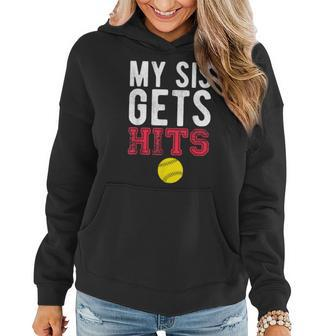 My Sis Gets Hits Softball Brother Sister Gift Women Hoodie | Mazezy