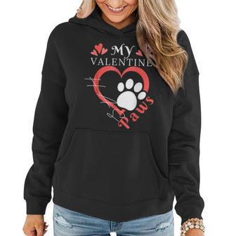 My Valentine Has Paws Pet Lover Valentines Day Women Hoodie - Seseable