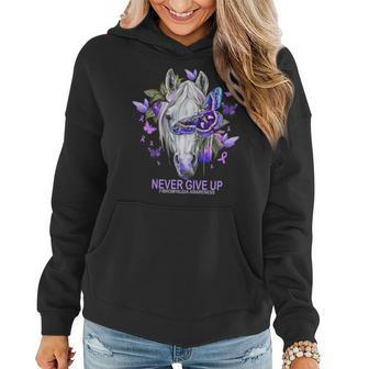 Never Give Up Fibromyalgia Awareness Horse And Flower Shirt Mf Women Hoodie Graphic Print Hooded Sweatshirt - Thegiftio UK