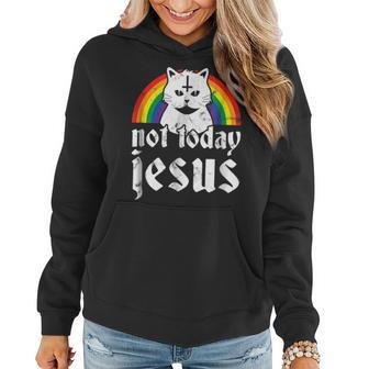 Not Today Jesus Shirt Rainbow Satanic Cat Goth Concert Gift Women Hoodie | Mazezy