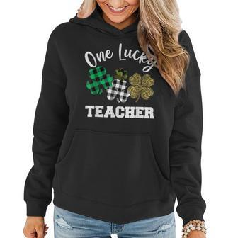 One Lucky Teacher Shamrock Leopard Plaid St Patricks Day Women Hoodie - Thegiftio