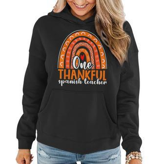 One Thankful Spanish Teacher Thanksgiving Autumn Fall Women Hoodie Graphic Print Hooded Sweatshirt - Thegiftio UK