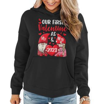 Our First Valentine As Mr And Mrs 2023 Hearts Valentines Day Women Hoodie - Seseable