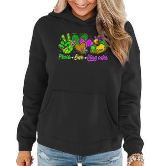 Peace Love King Cake Funny Mardi Gras Party Carnival Gifts V4 Women Hoodie - Seseable