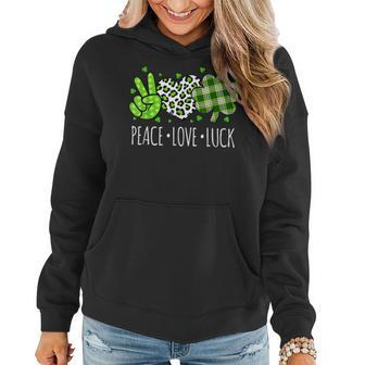 Peace Love Luck Lucky Heart Shamrock Leopard St Patricks Day Women Hoodie - Seseable
