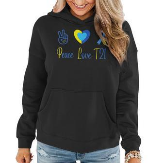 Peace Love T21 Blue Yellow World Down Syndrome Day 2023 Women Hoodie - Seseable