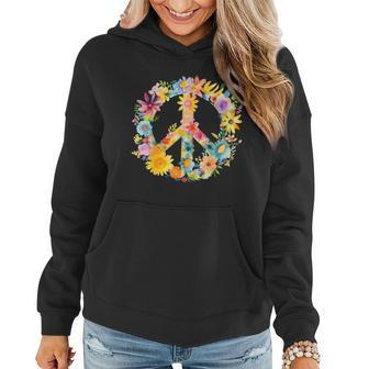 Peace Sign World Love Flowers Hippie Groovy Vibes Colorful Women Hoodie | Mazezy AU