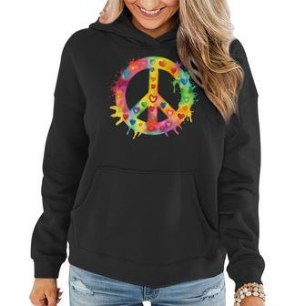 Peace Sign World Love Flowers Hippie Groovy Vibes Colorful Women Hoodie - Thegiftio UK