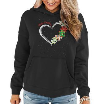 Ph Merry Christmas Autism Awareness Heart Puzzle Women Hoodie Graphic Print Hooded Sweatshirt - Thegiftio UK