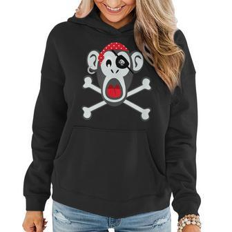 Pirate Monkey | Retro Crossbones Funny Monkey Pirate Women Hoodie Graphic Print Hooded Sweatshirt - Thegiftio UK