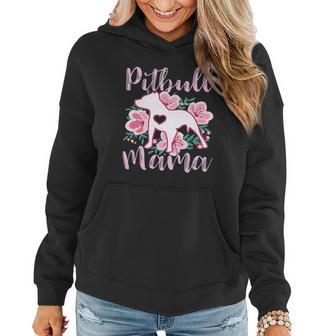 Pitbull Mama Pink Flowers Cute Pit Bull Pretty Mom Gift Women Hoodie Graphic Print Hooded Sweatshirt - Thegiftio UK