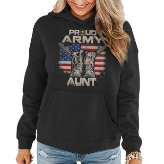 Proud Army Aunt America Flag Us Military Pride Women Hoodie - Seseable
