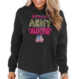 Proud Army Auntie Camo Us Flag Dog Tags Pride Military Aunt Women Hoodie | Seseable UK