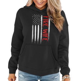 Proud Fire Wife Thin Red Line American Flag Firefighter Gift Women Hoodie - Seseable