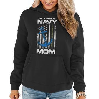 Proud Navy Mother American Flag Vintage Mom Women Hoodie - Seseable