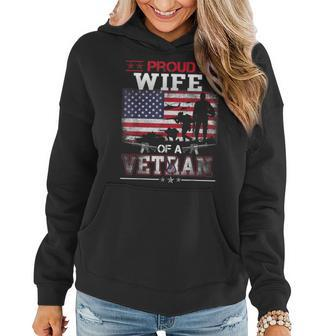 Proud Wife Of A Veteran Vintage Flag Military Veterans Day Women Hoodie - Seseable