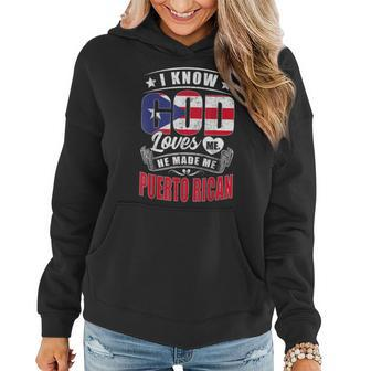 Puerto Rico Flag God Loves Me Funny Puerto Ricans Women Hoodie | Mazezy