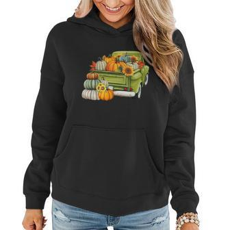 Pumpkin Fall Vintage Truck Women Hoodie - Monsterry