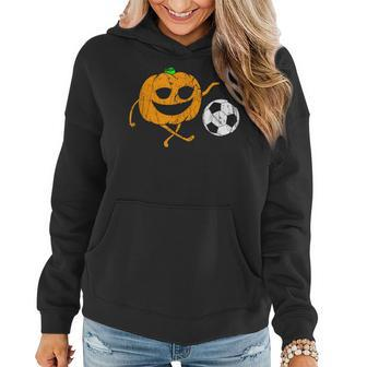Pumpkin Playing Soccer Football Halloween Costume Sports Women Hoodie Graphic Print Hooded Sweatshirt - Thegiftio UK