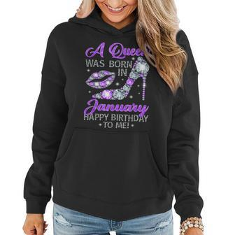 Queen Was Born In January Happy Birthday Diamond High Heel Women Hoodie Graphic Print Hooded Sweatshirt - Thegiftio UK