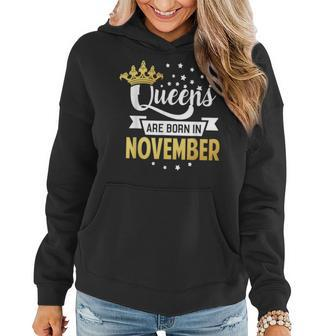 Queens Are Born In November Birthday Funny Plus Size Women Hoodie Graphic Print Hooded Sweatshirt - Thegiftio UK