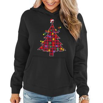 Red Plaid Buffalo Christmas Tree Pajamas Family Xmas Lights Women Hoodie Graphic Print Hooded Sweatshirt - Thegiftio UK